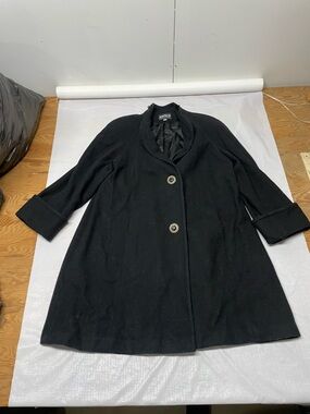 Bofield Black Wool-Blend Rounded Collar Pea Coat